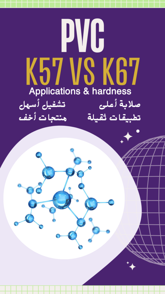 إنفوجرافيك يوضح الفرق بين PVC K67 وPVC K57 واستخدام كل درجة